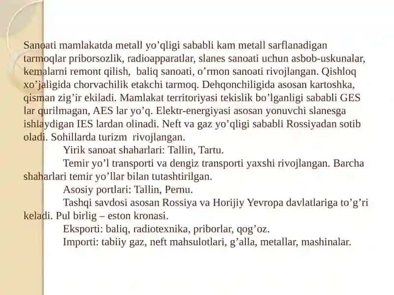Estonya iqtisodiy geografiyasi 3