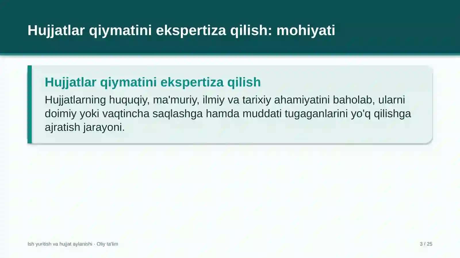 oliy ta'lim muassasalarida hujjatlar qiymatini ekspertiza qilish 4572 3