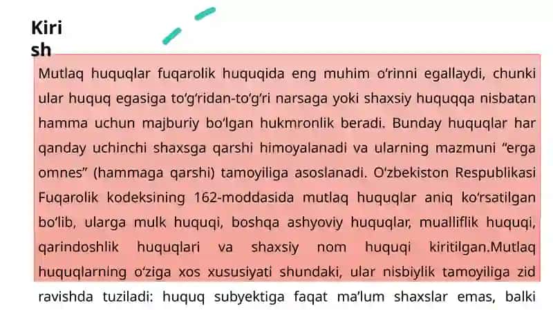Mutlaq huquqlar va ularning amalga oshirish masalalar 3
