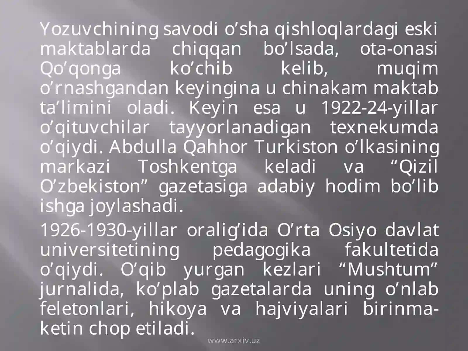 Abdulla Qahhor hayoti va ijodi 3