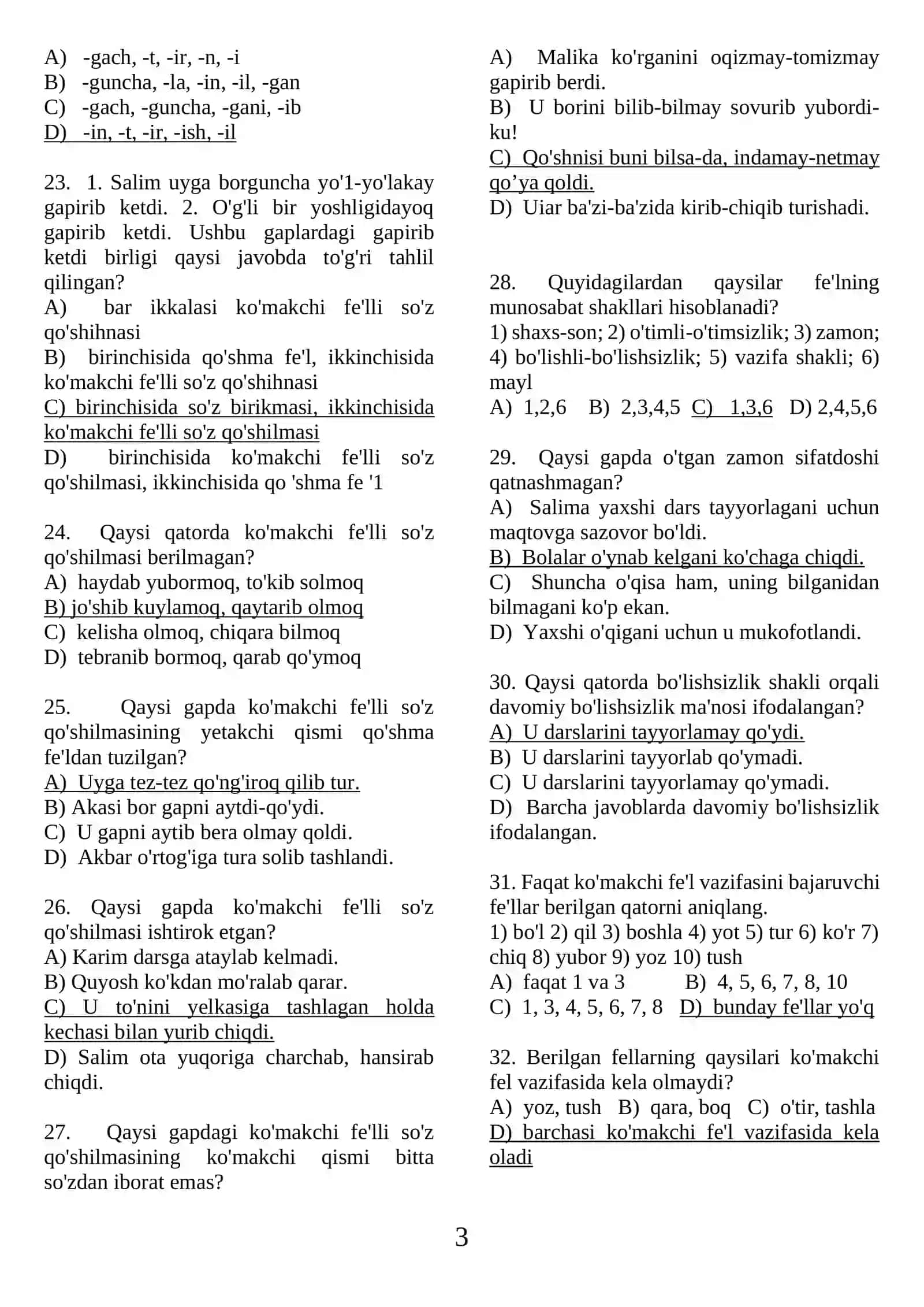 Fe’l test ona tili. 3