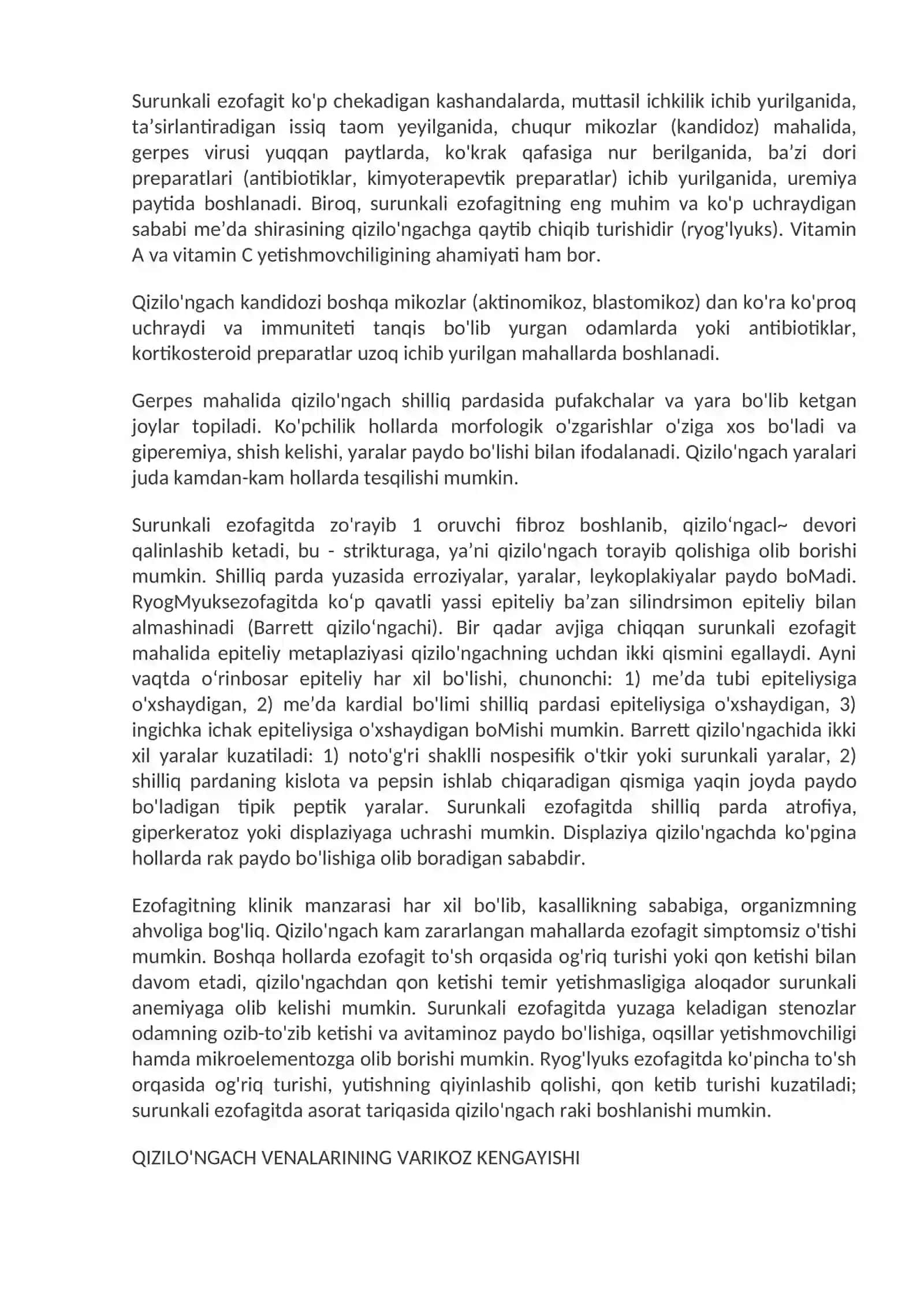 Me’da-ichak yo‘li kasalliklari. Qizilo'ngach kasalliklari 3