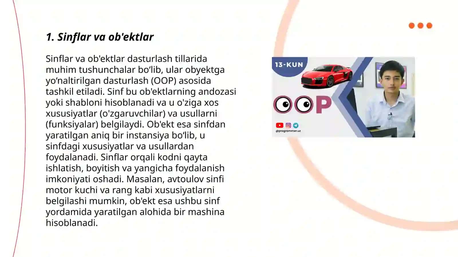 Sinflar va ob'ektlar dasturlash tili 3