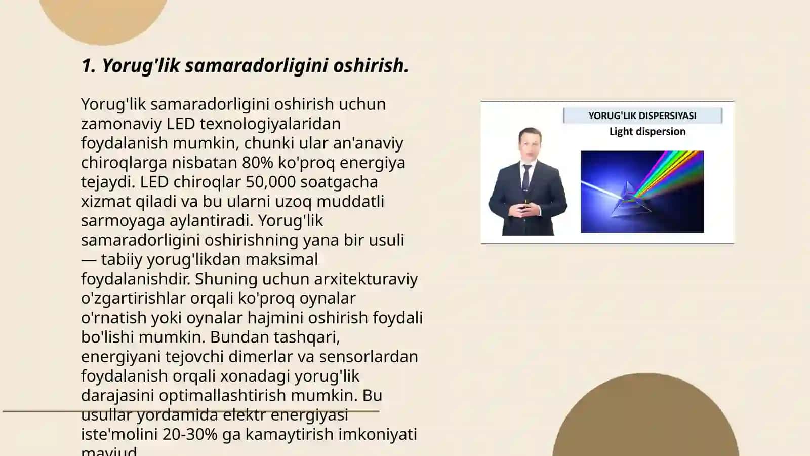 Yorug'lik va issiqlik energiysini tejashni usullari 3