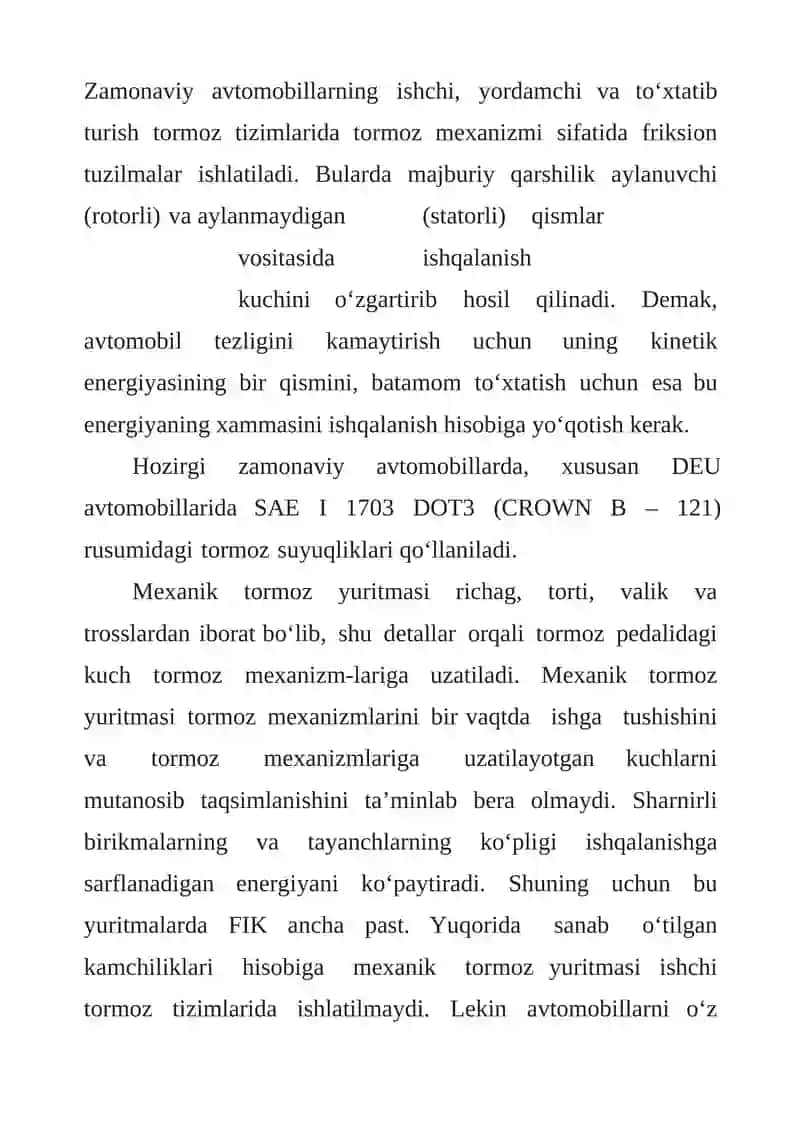 ZAMONAVIY AVTOMOBILLARNING GIDRAVLIK TORMOZ YURITMALARI 3