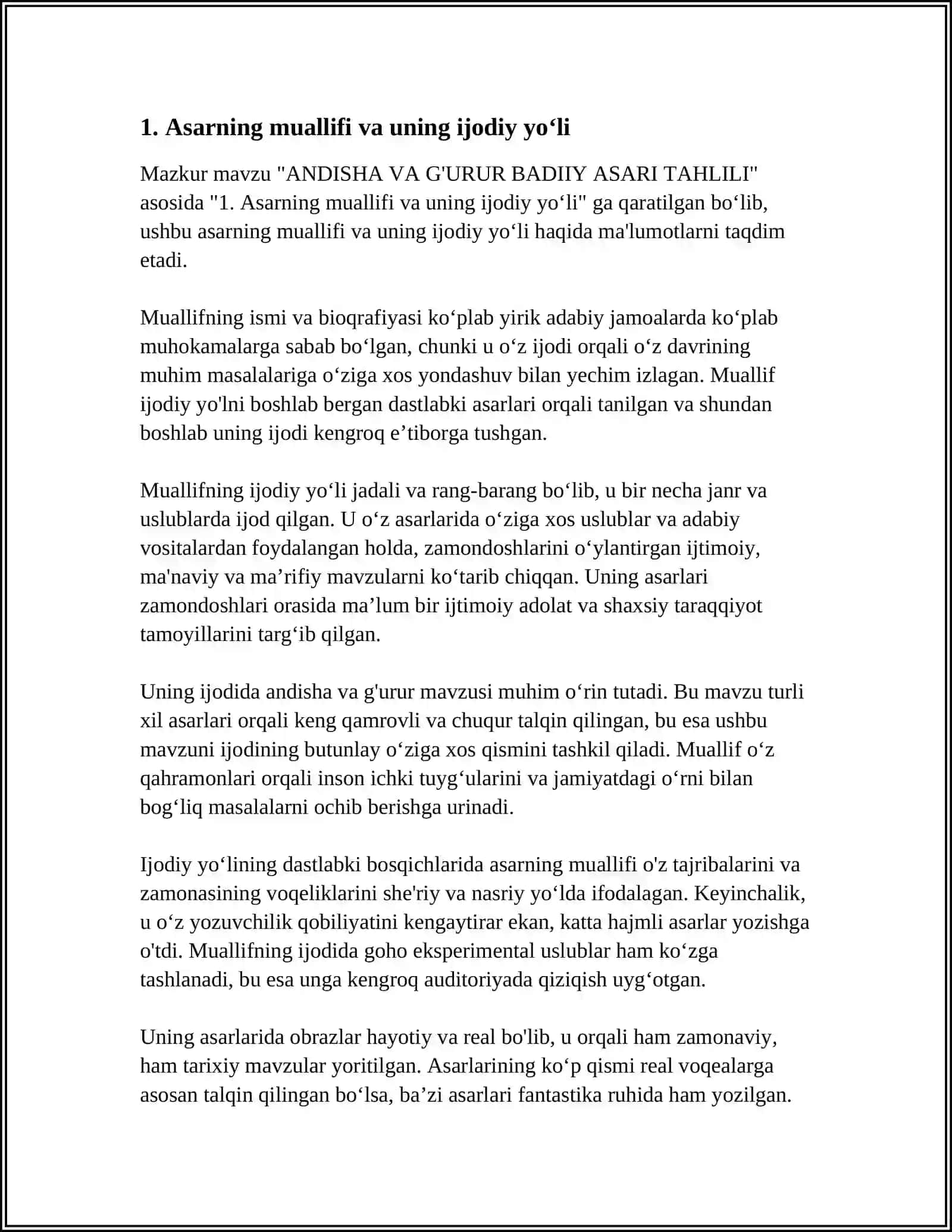 ANDISHA VA G'URUR BADIIY ASARI TAHLILI 3