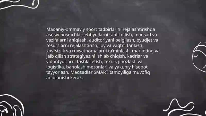 Madaniy-ommaviy sport tadbirlarini tashkil etish 3