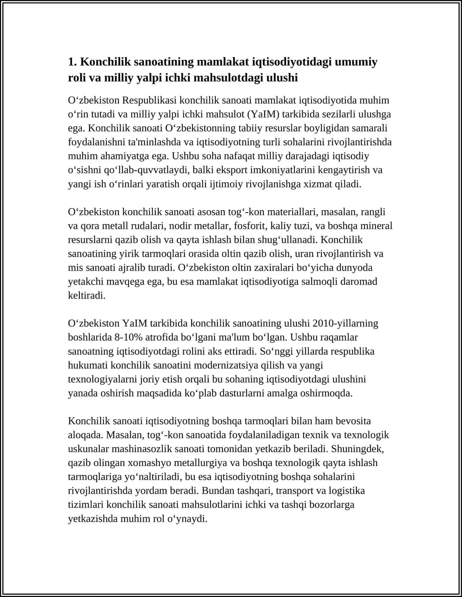 OʻZBEKISTON KONCHILIK SANOATINING RIVOJLANISH TARIXI VA BUGUNGI HALOTI 3