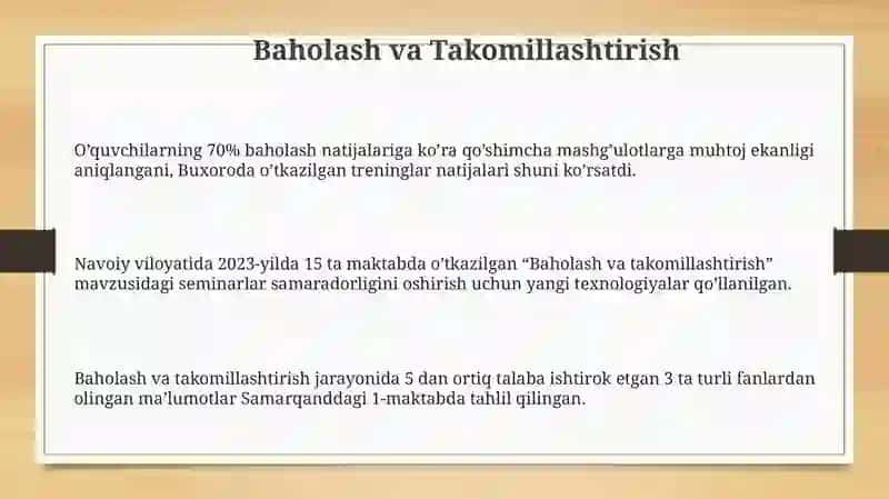 Baholash va Takomillashtirish 3