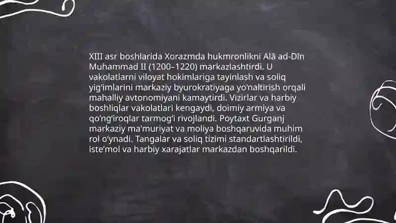 XIII asr boshlarida Xorazm davlatida siyosiy vaziyat 3