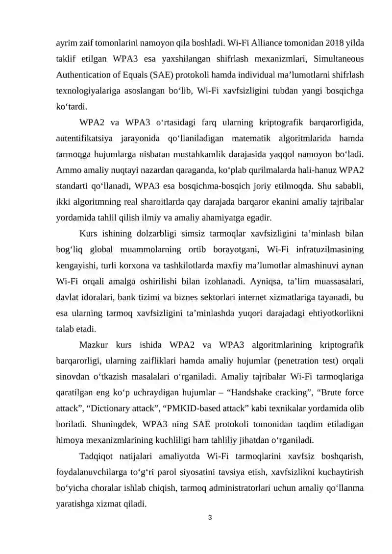 K115 Wi-Fi xavfsizligi  WPA2 va WPA3 algoritmlarining kriptografik barqarorligini amaliy tajriba orqali taqqoslash 3