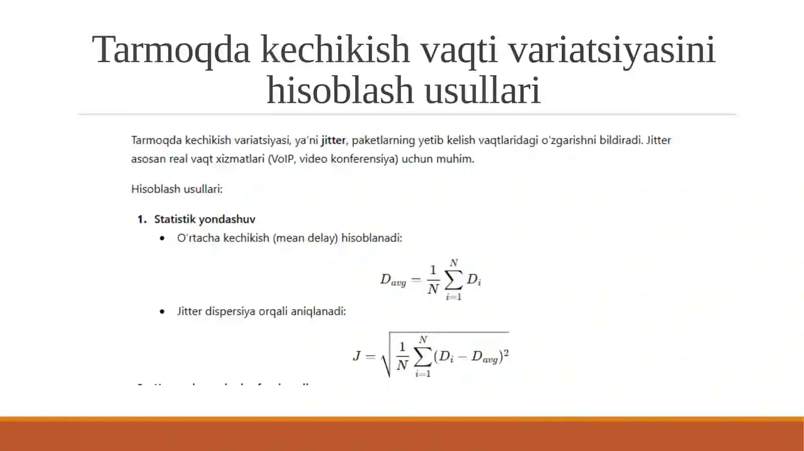 Tarmoqda kechikish vaqti variatsiyasini hisoblash usullari. 3