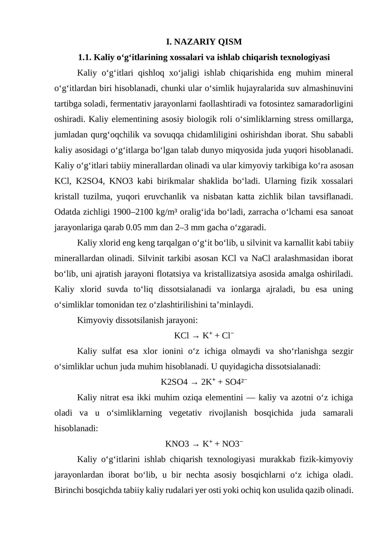 Kaliy o'g'itlarini ajratish uchun sentrifuga qurilmasi. G = 9 t/soat 3