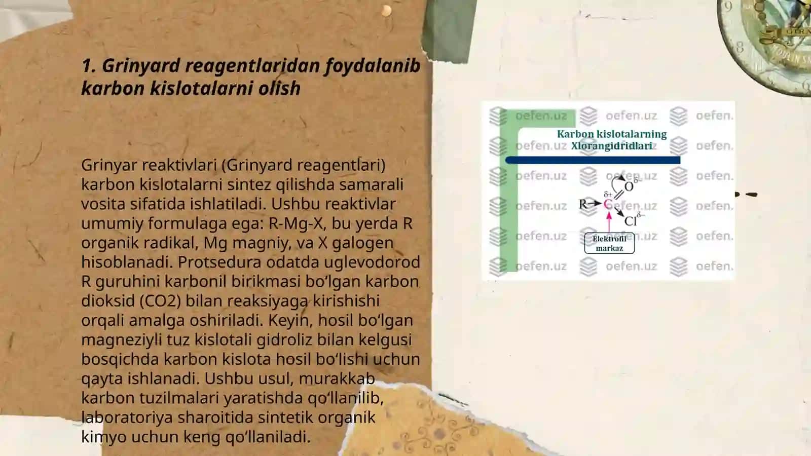 Grinyard reagentlaridan foydalanib karbon kislotalarni olish 3