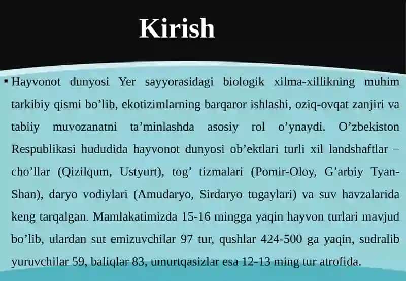HAYVONOT DUNYOSINI OYEKTLARIVA ULARNI MUHOFAZA QILISH TALABLARI 3