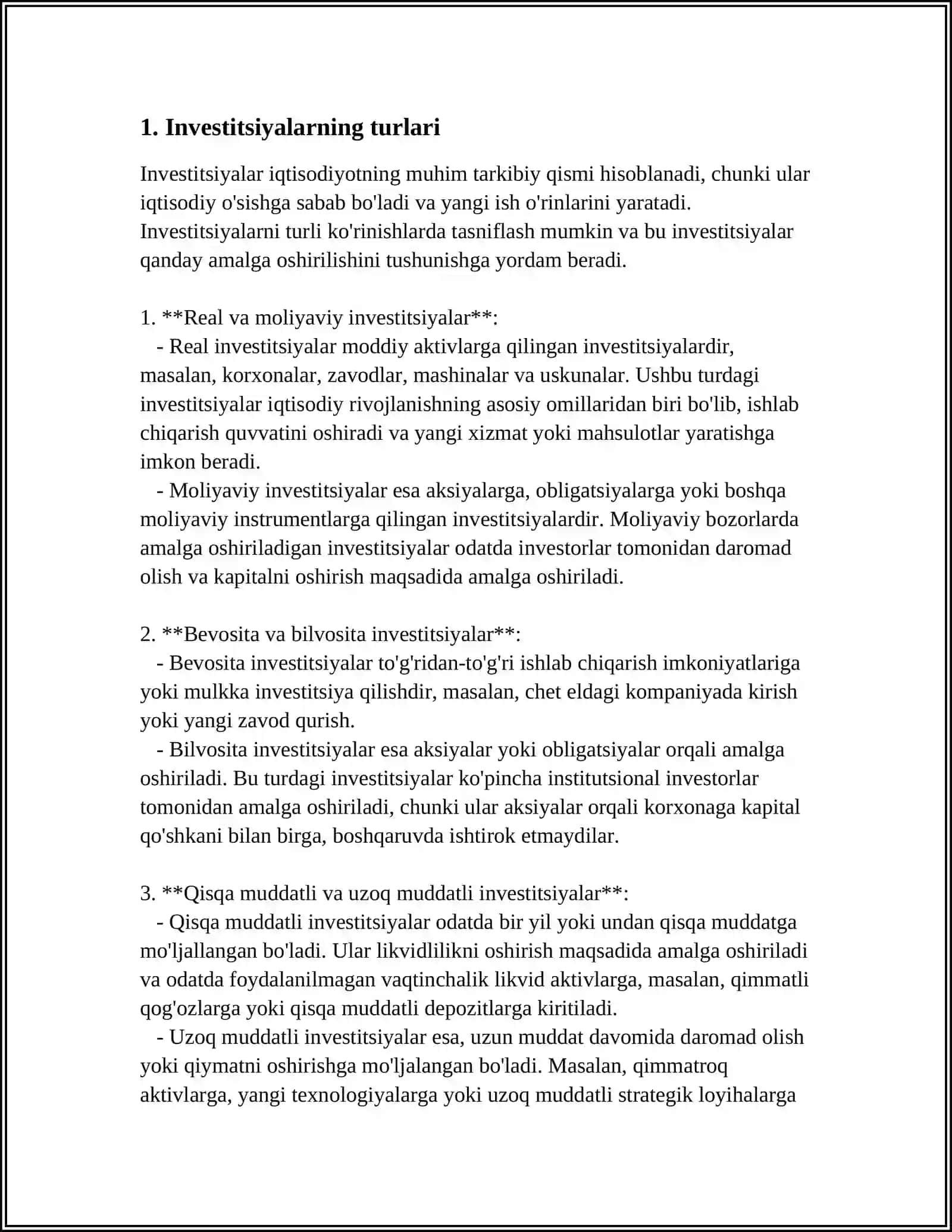 MOLIYAVIY LOYIHALARDA INVESTITSIYALAR DAROMADI 3
