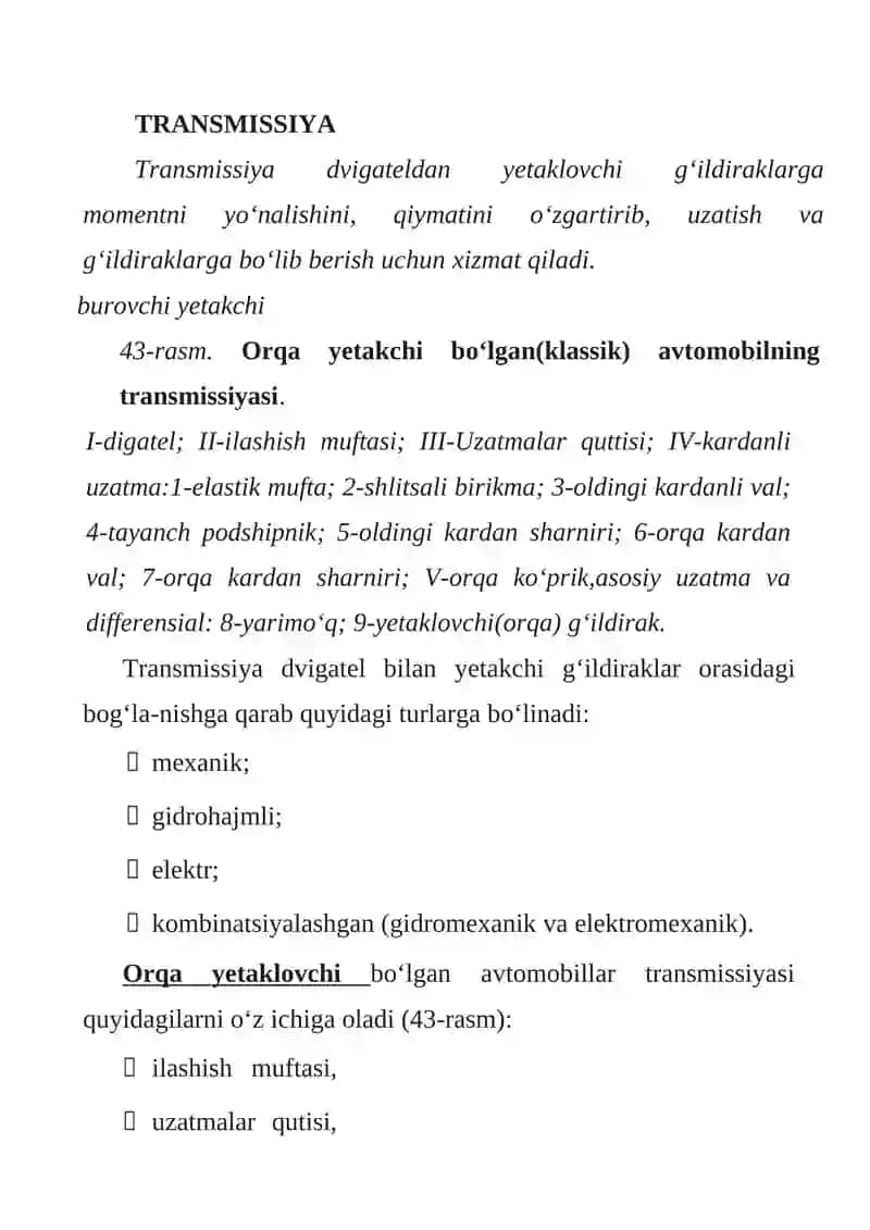 ZAMONAVIY AVTOMOBILLARNING TRANSMISSIYASI (KUCH UZATMASI) 3