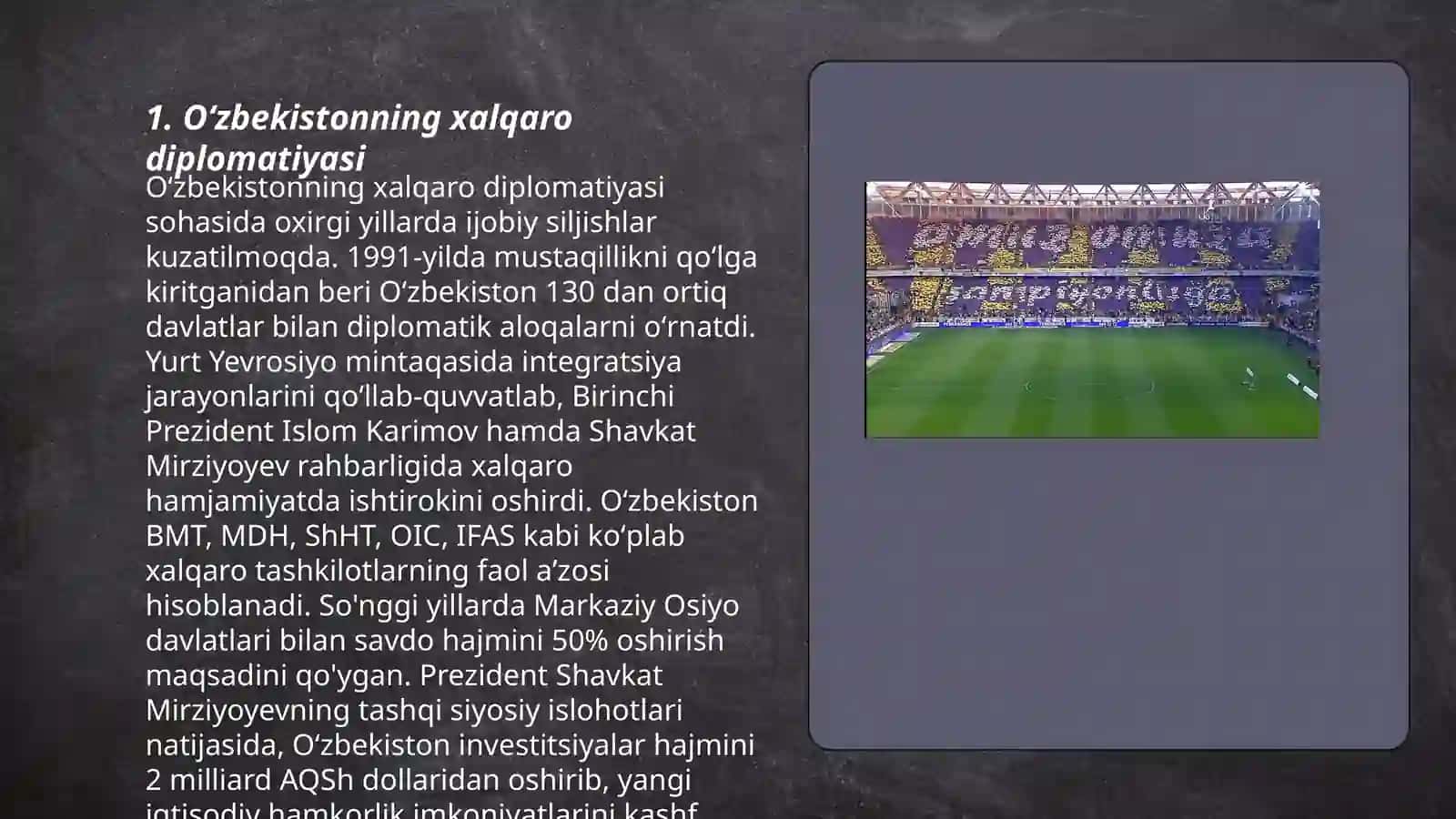 Oʻzbekiston dunyo yuzi arenasida 3