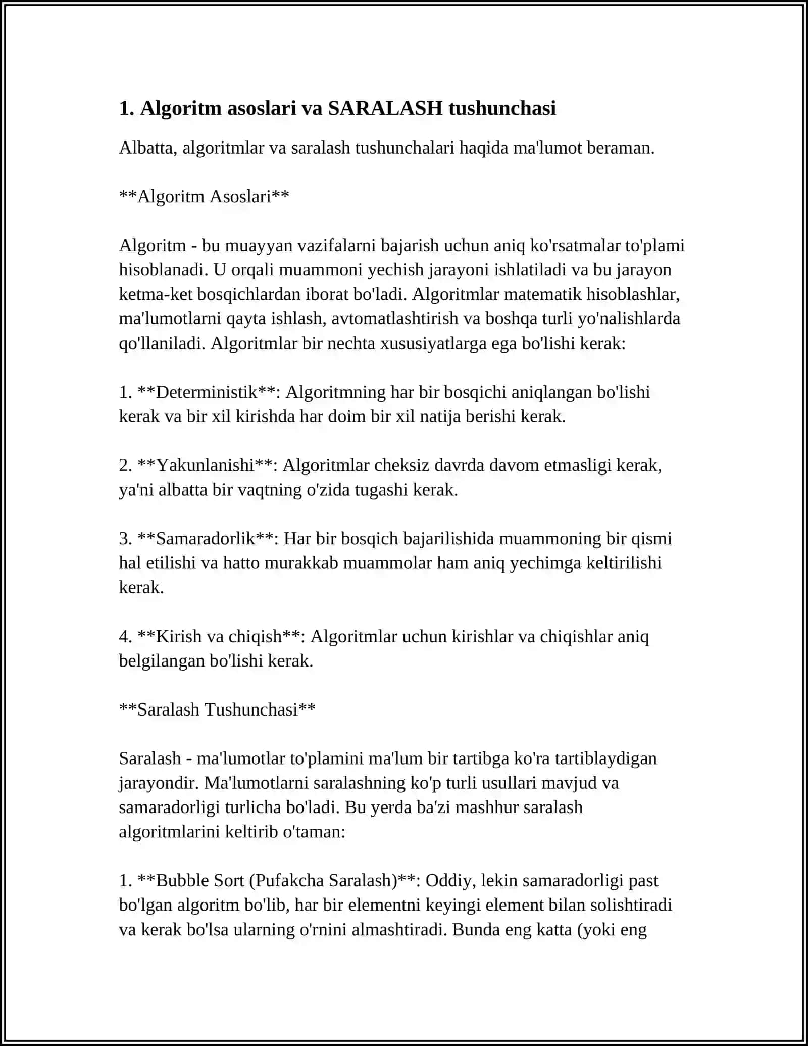 SARALASH ALGORITMLARI VA SAMARADORLIKLARI 3