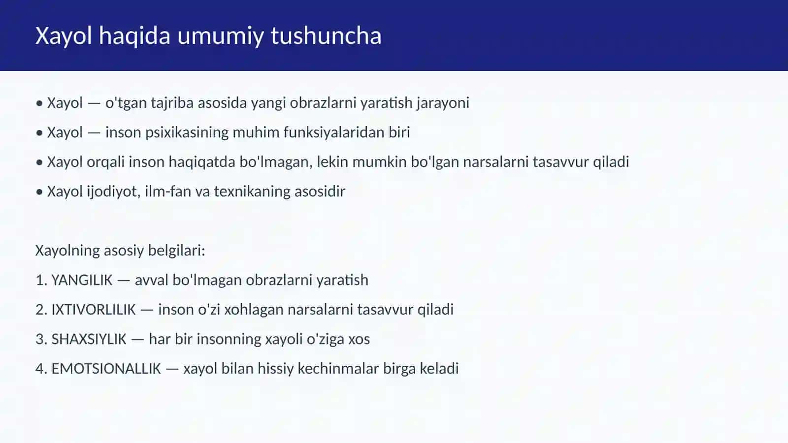 Xayol jarayonlari. Xayol turlari 3