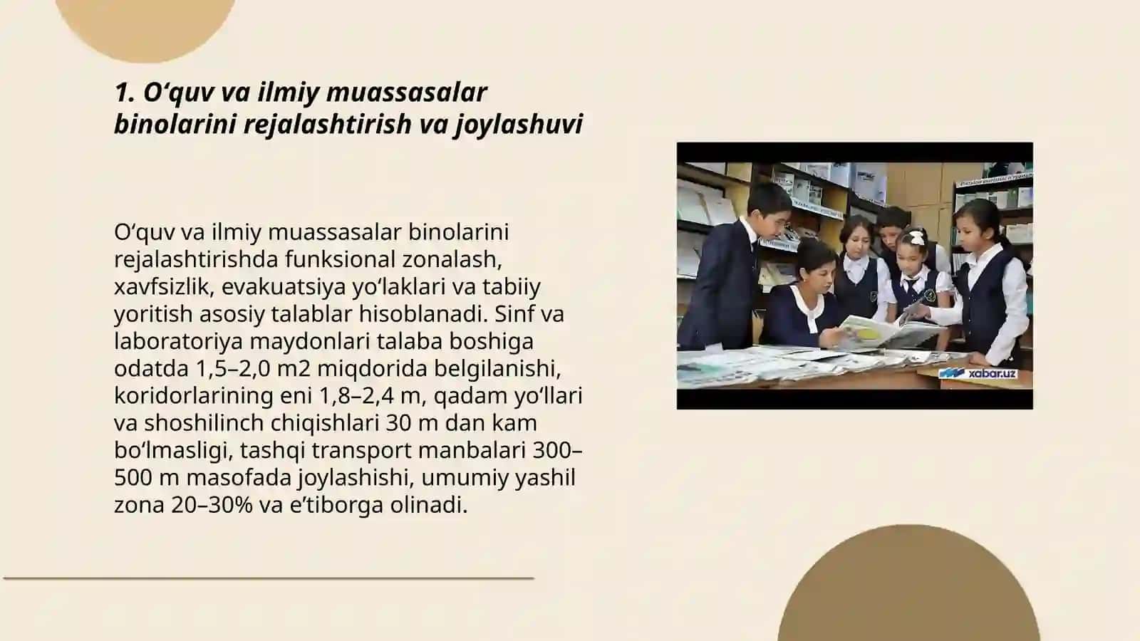 Oʻquv taʼlim va ilmiy muassasalar binolaridan foydalanishni tashkil etish 3