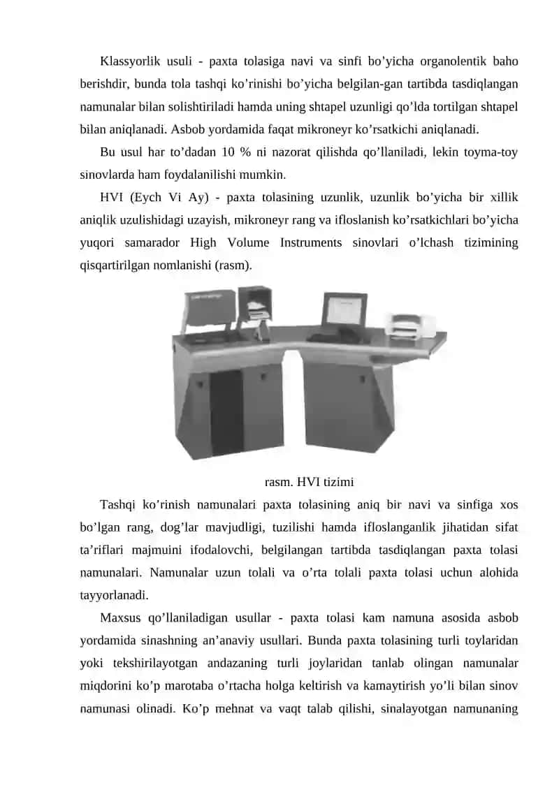 Paxta tolasining sifatini aniqlash usullari 3
