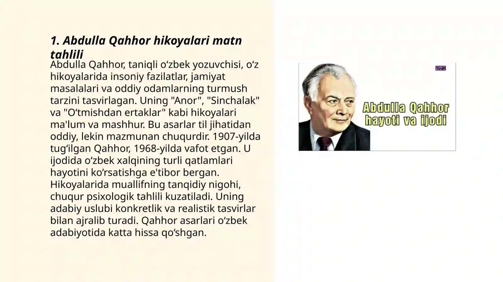 Abdulla Qahhor hikoyalari metodi 3