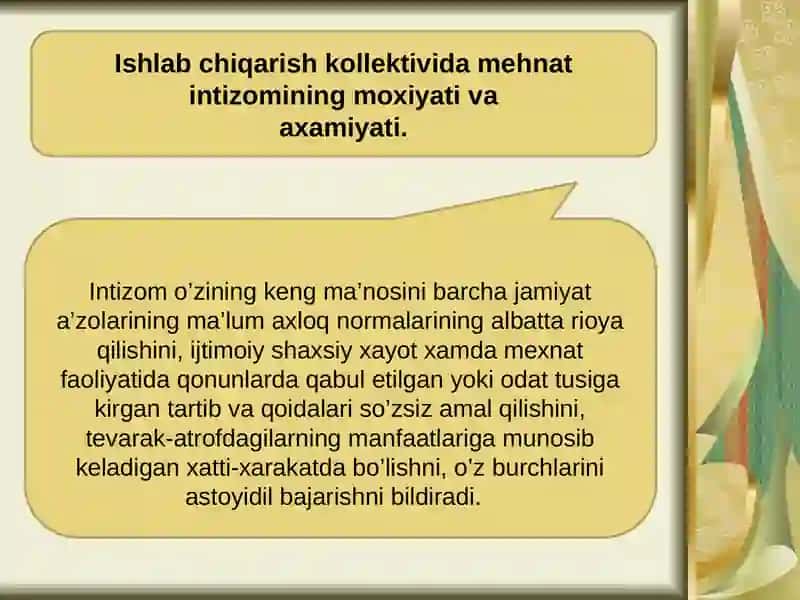 Mehnat intizomi va unimustaxkamlash yo'llari 3
