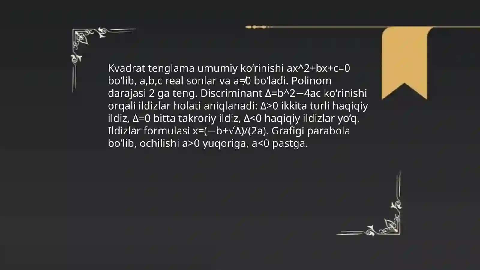 Kvadrat tenglama va uning grafigi 3