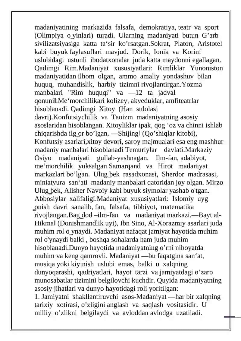 DUNYO XALQLARI MADANIYATIDAGI UMUMIYLIK VA FARQLAR 3