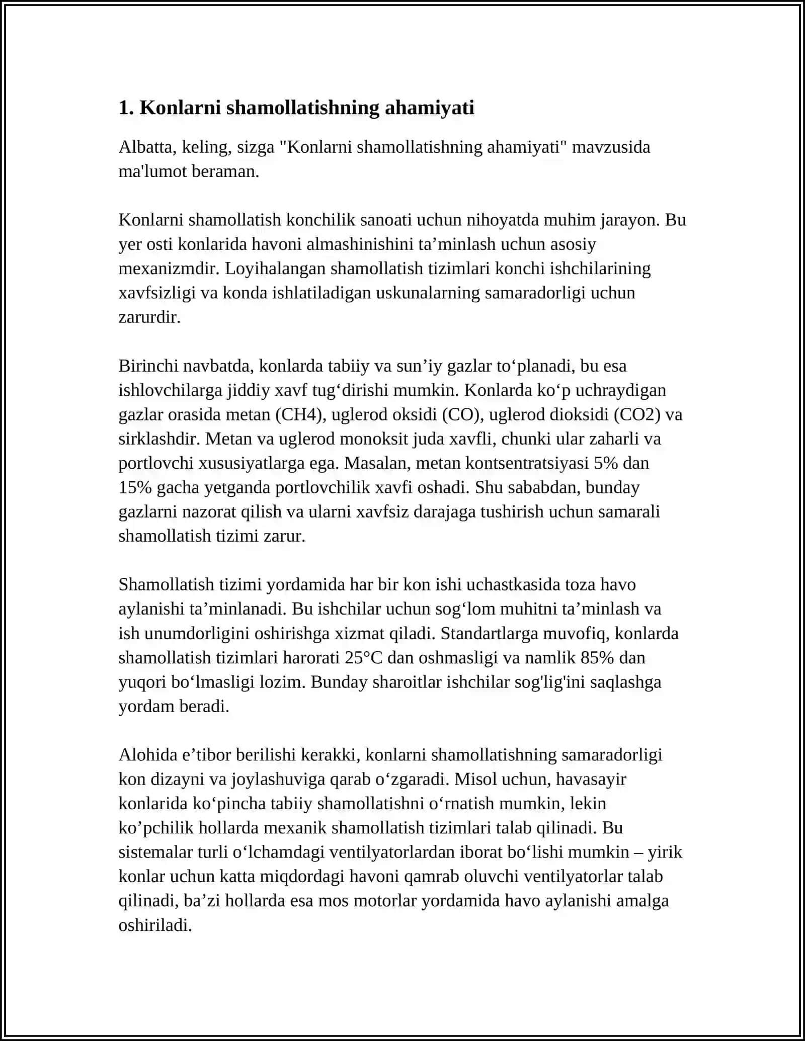 Konlarni shamollatish, suvsizlantirish ishlari va ulara qo'llanadigan texnik vositalar 3