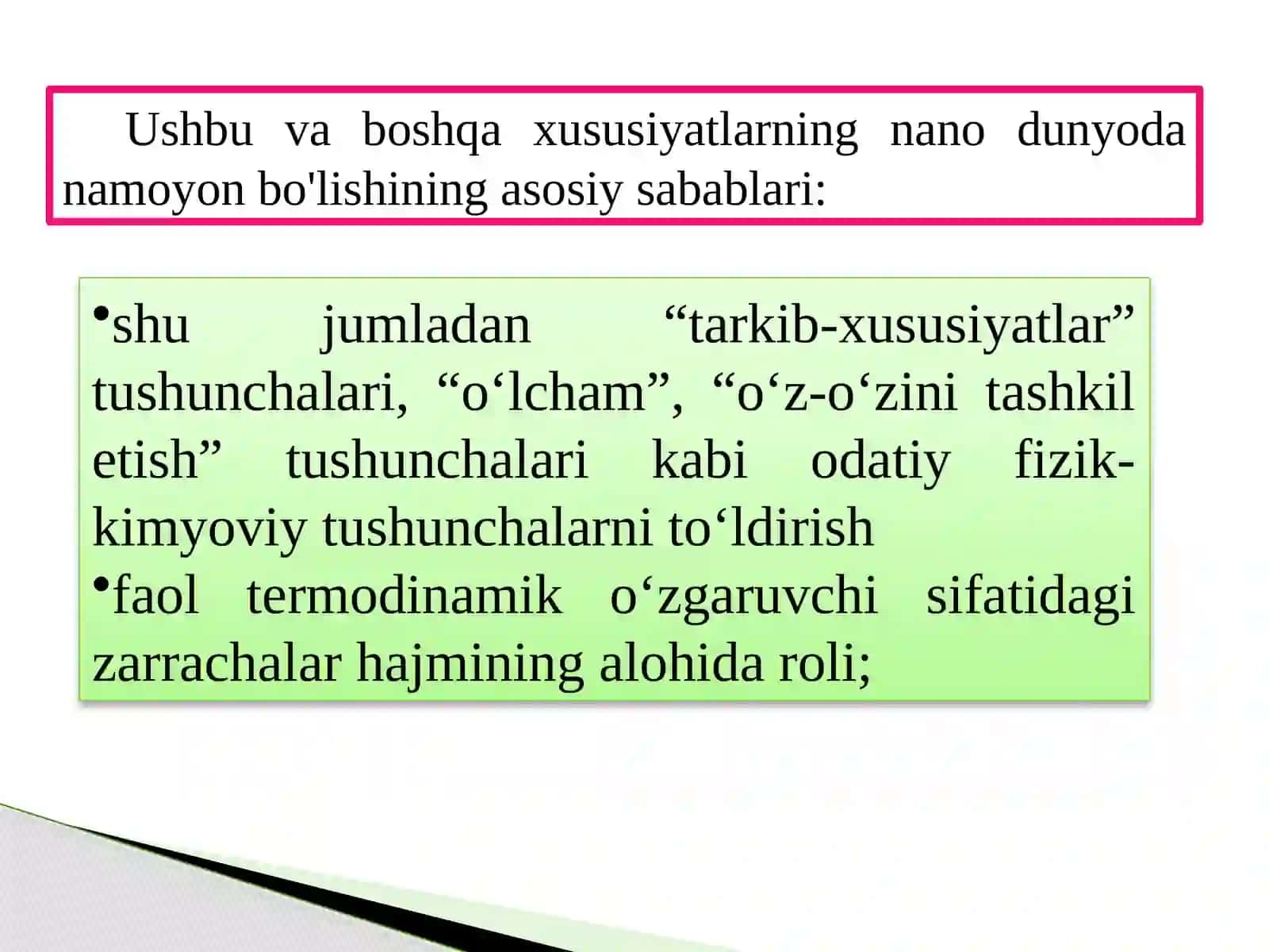 Nanomateriallarning xossalari va o‘ziga xususiyatlari 3