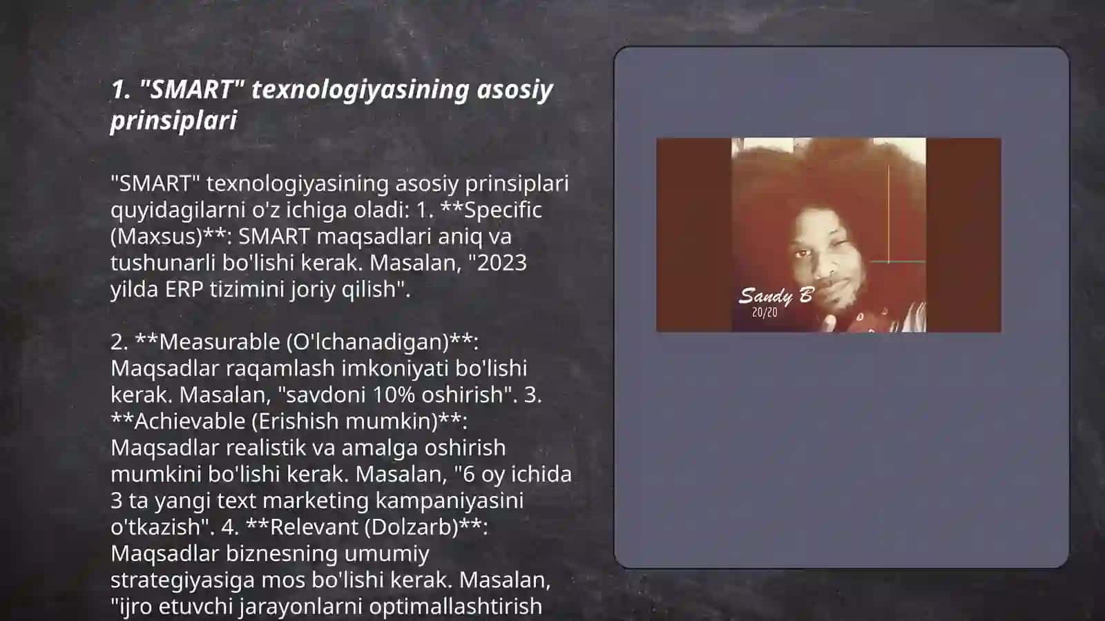 "SMART" VA "SMARTER" texnologiyasini qoʻllanilishini 3