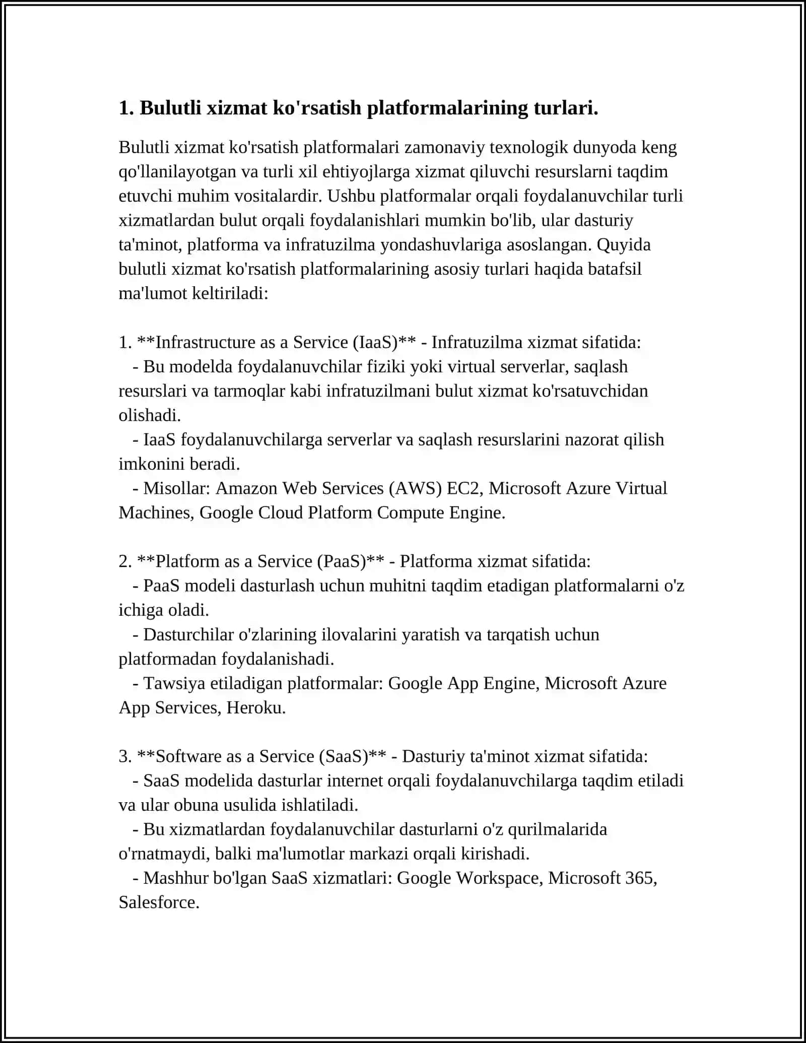 BULUTLI XIZMAT KOʻRSATISH PLATFORMALARNING QIYOSIY TAHLILI 3
