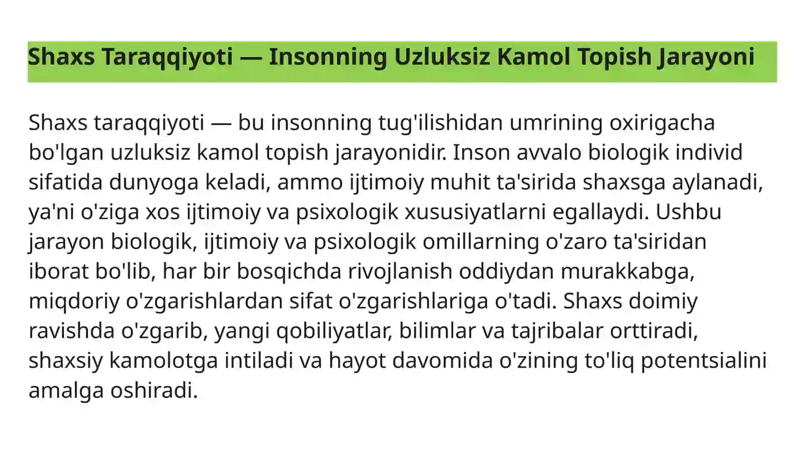 Shaxs Taraqqiyotini Davrlarga Bo'lish 3