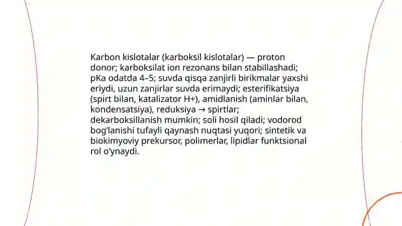 Karbon kislotalarning tutgan o'rni va ahamiyati 3