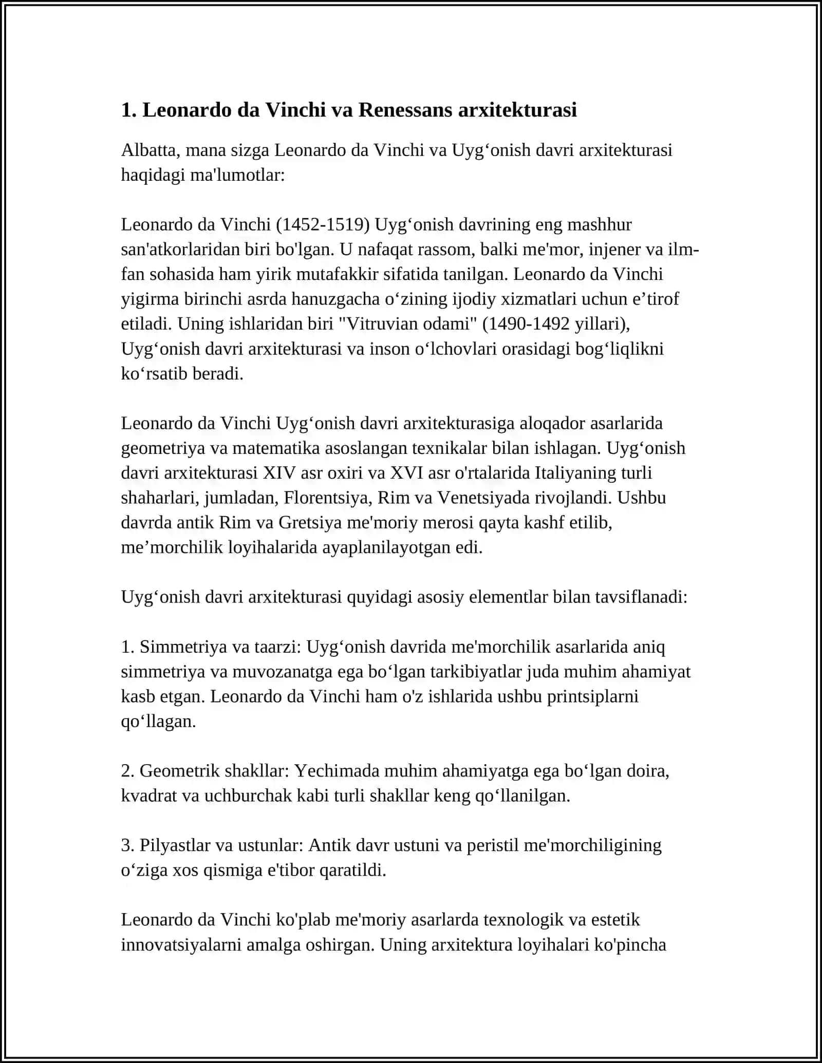 LEONARDO DAVINCHI VA ARXITEKTURA NAZARIYA HAMDA AMALIYOT 3