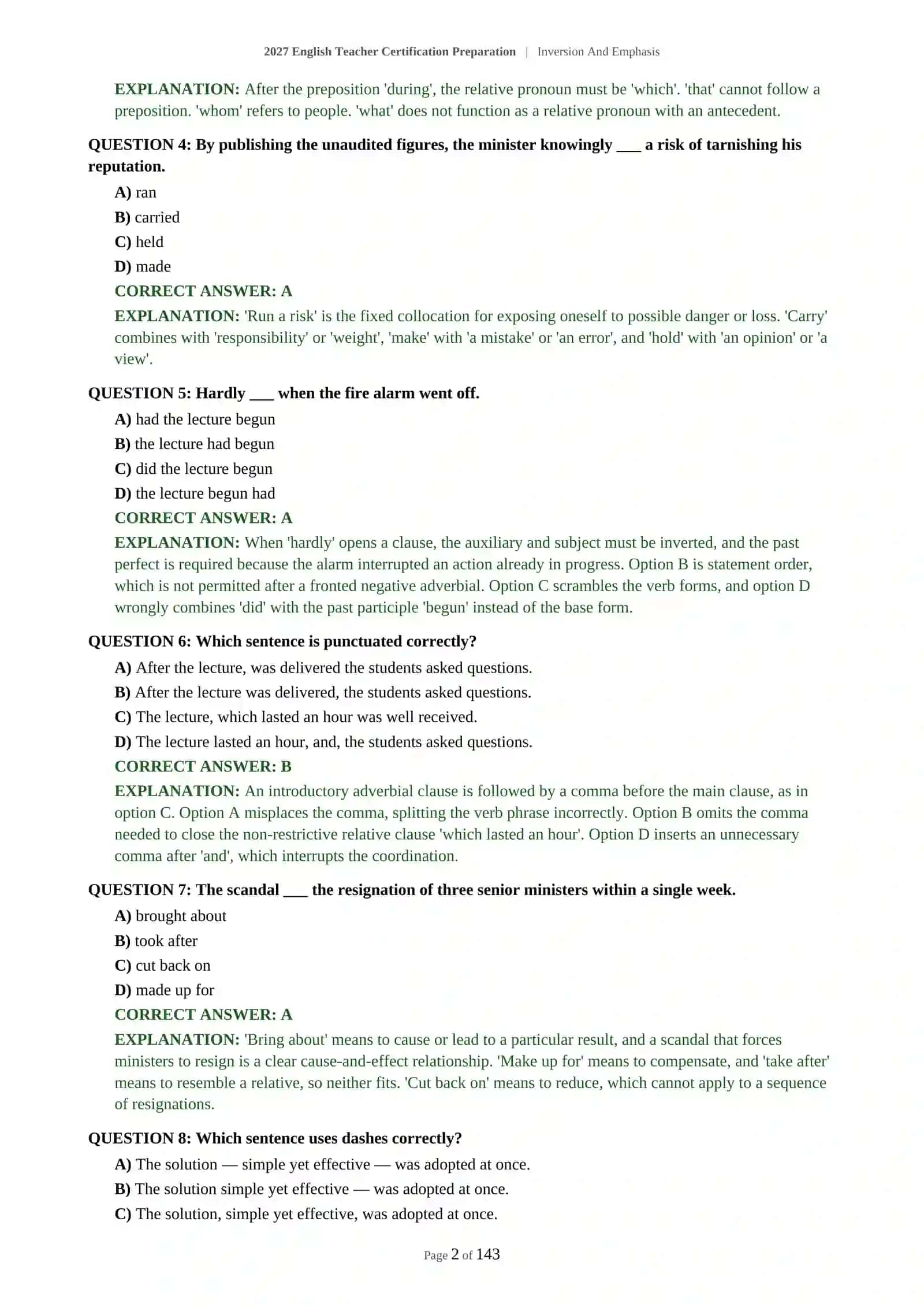 Inversion And Emphasis English Teacher Certification Preparation 3