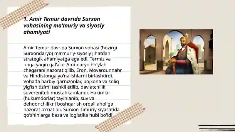 Amir Temur va Temuriylar davrida surxon vohasi 3