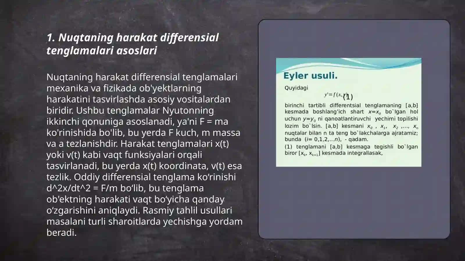 Nuqtaning harakat differensial tenglamalari 3