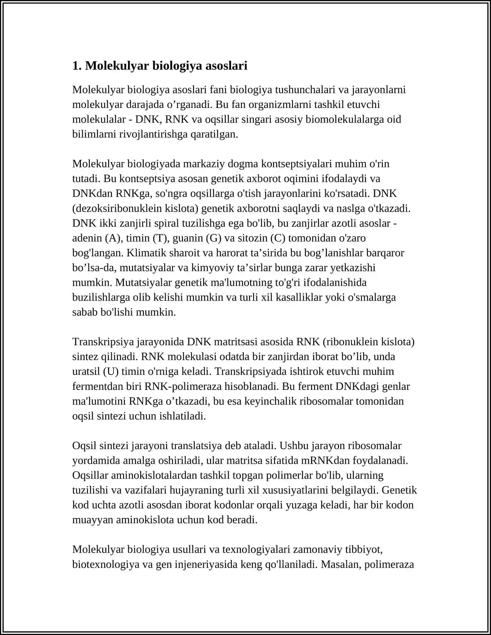 HAYOTNING MOLEKULYAR DARAJASI 3