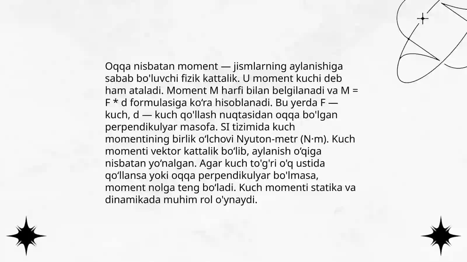 Kuchning oqqa nisbati momenti 3