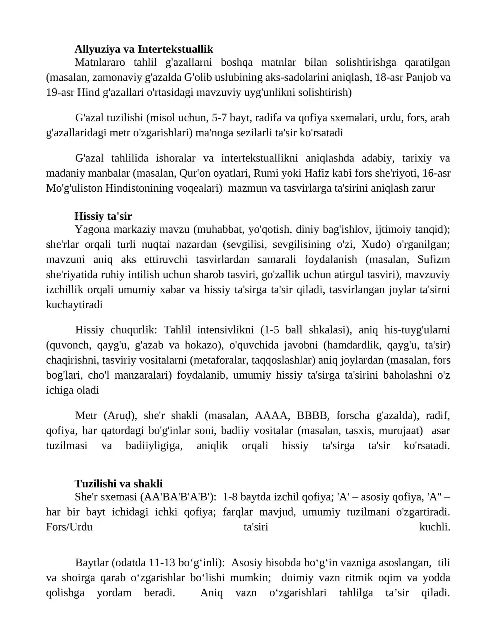 Gʻazal tahlili mezonlari 3
