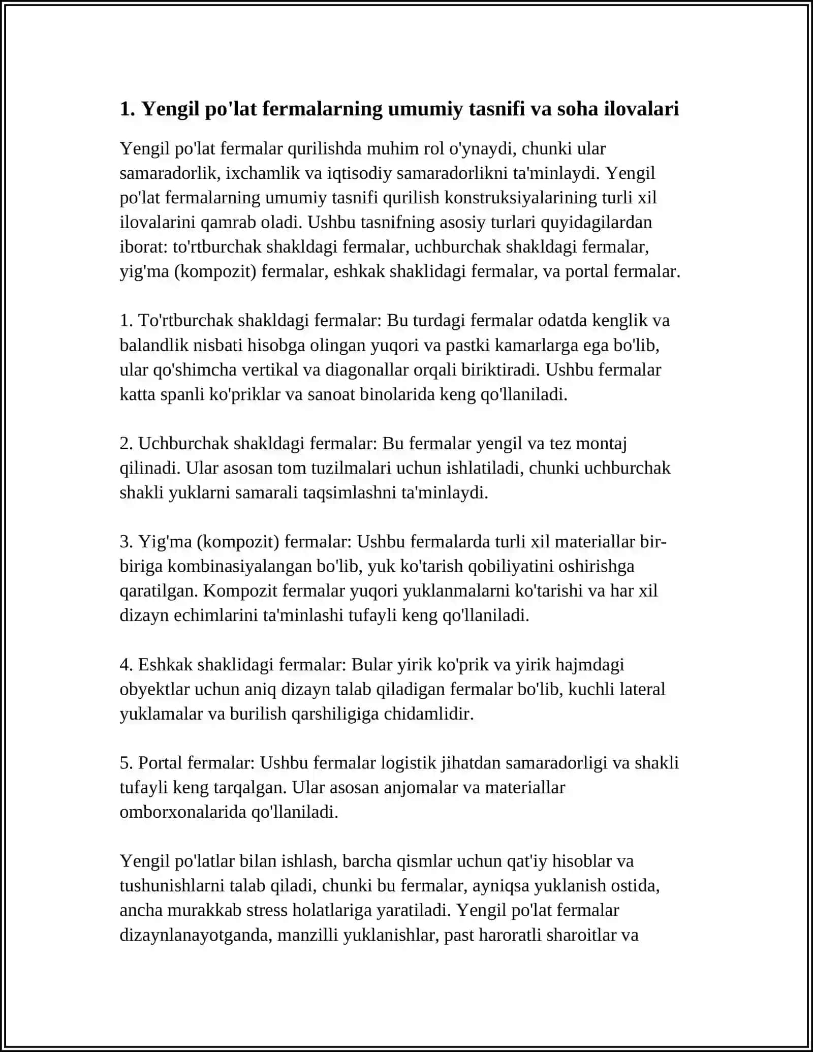 YENGIL POʻLAT FERMALAR LOYIHALASH VA HISOBLASH 3