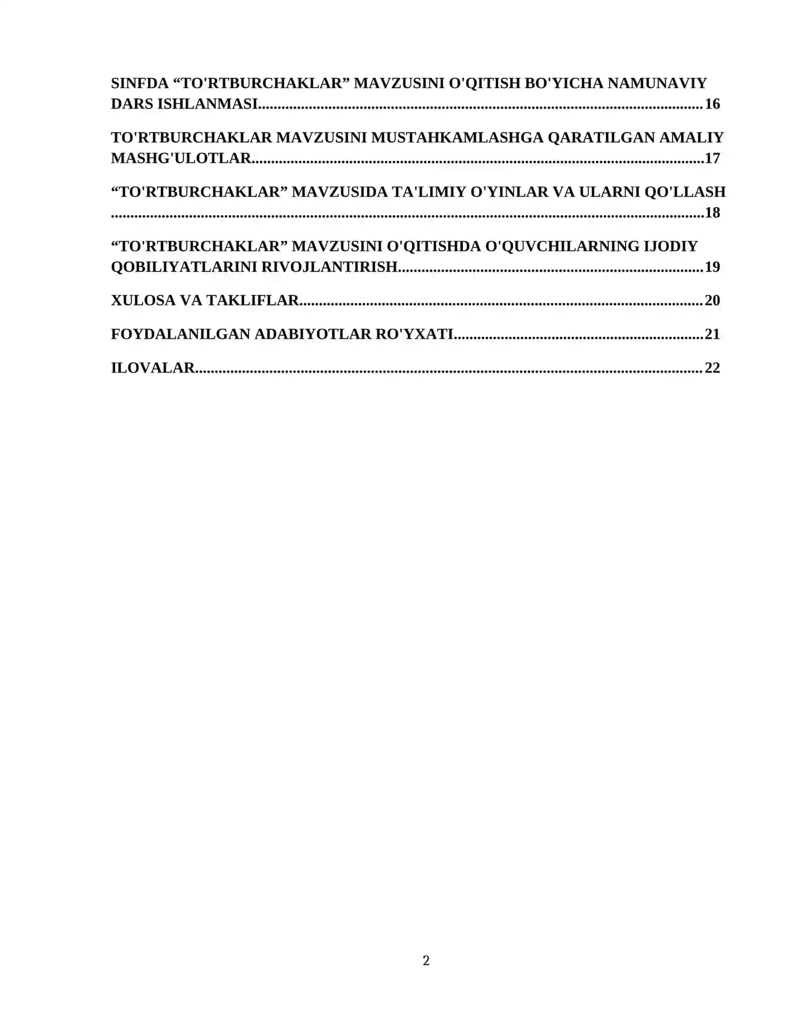 Maktabda “to`rtburchaklar” mavzusini o`qitish metodikasi 3