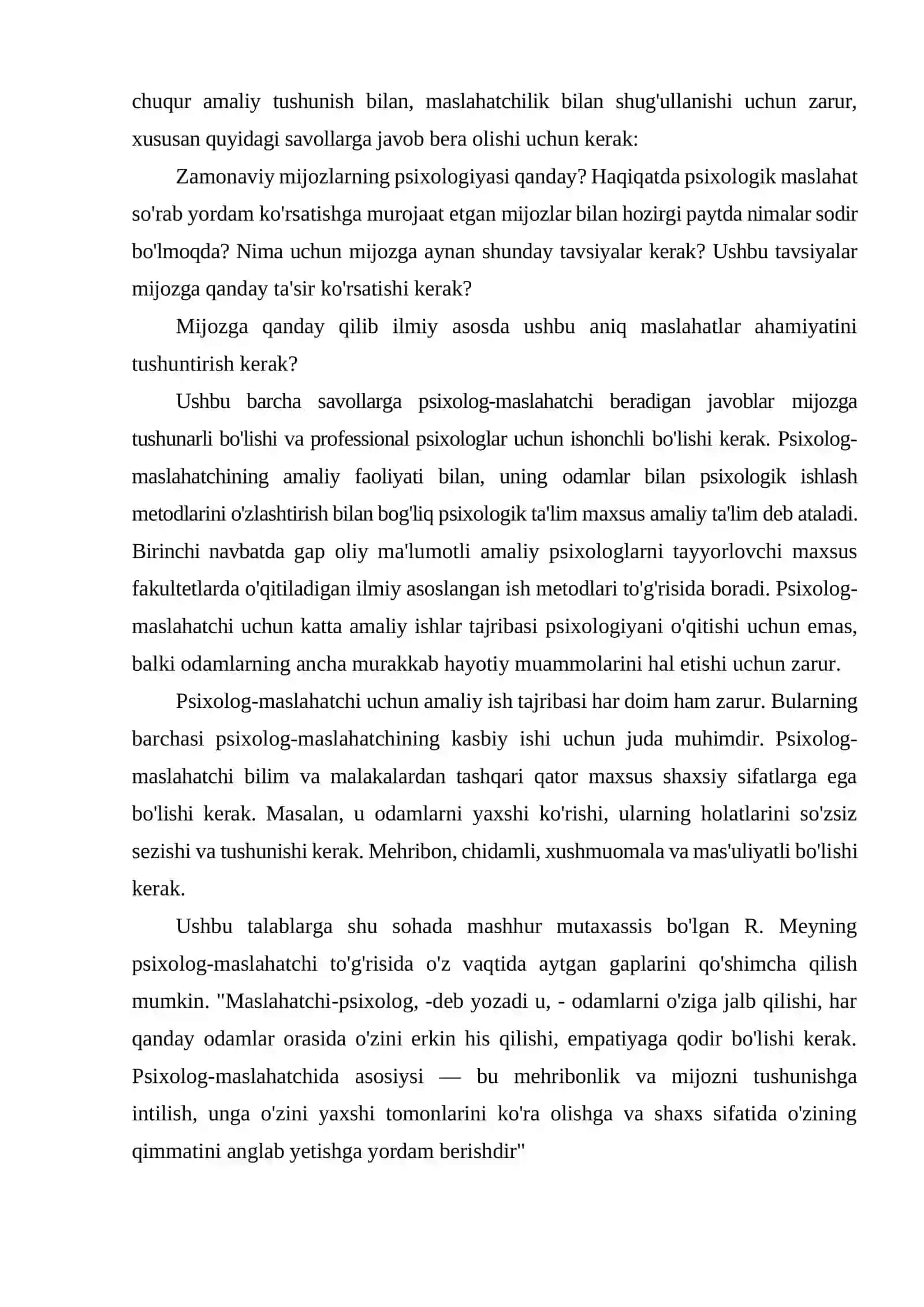 Psixolog maslahatchi shaxsiga qo’yiladigan talablar 3