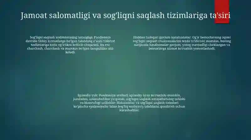 Pandemiya Xxi Asrning Global Muammosi Va Uning Oqibatlari 3