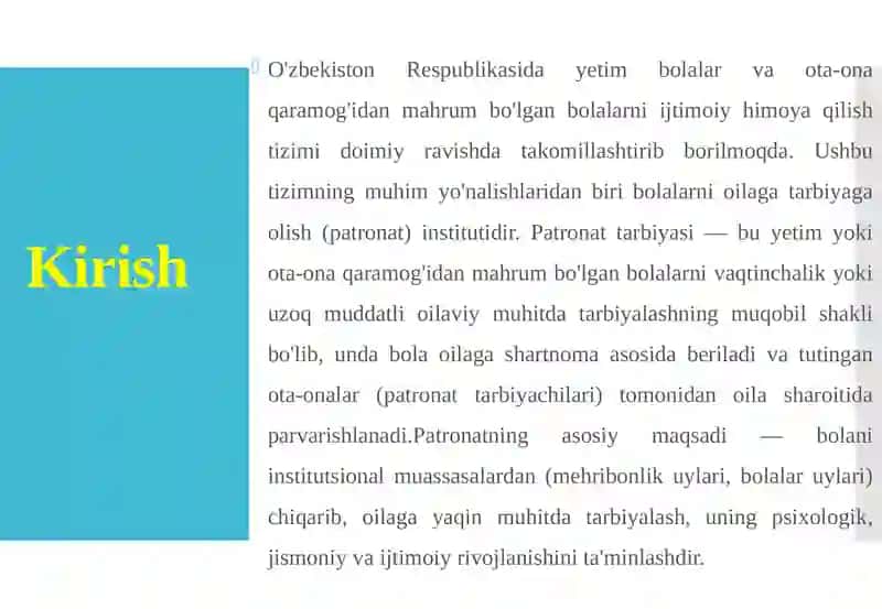 BOLALARNI OILAGA TARBIYAGA OLISH (PATRONAT) 3