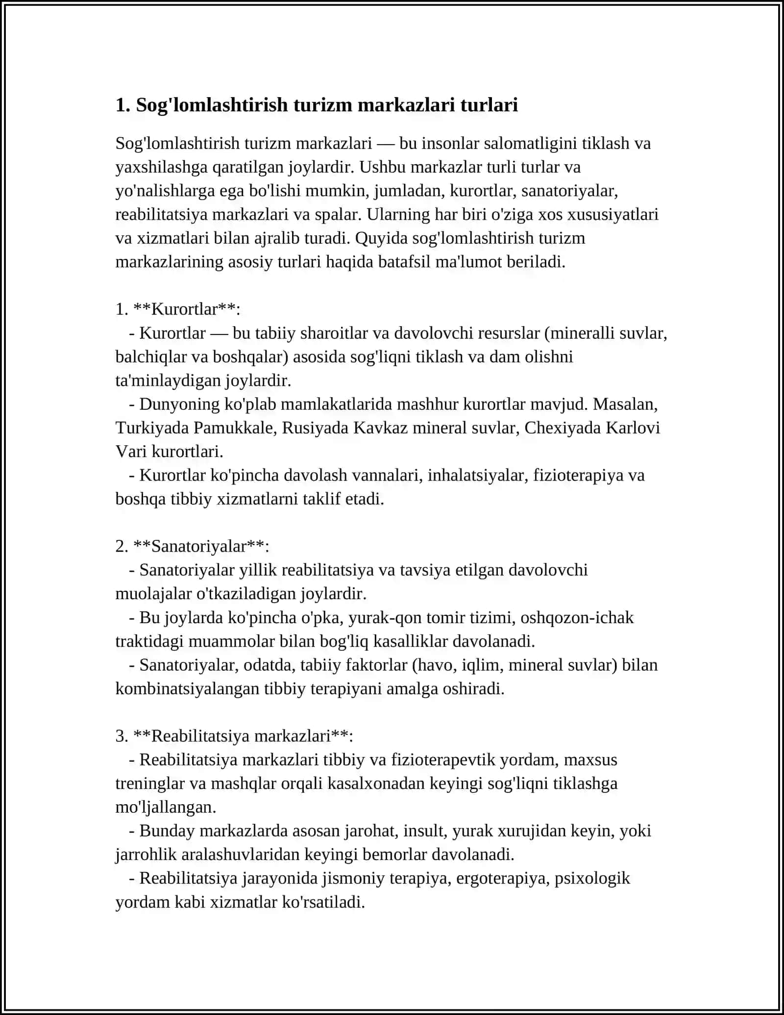 SOG'LOMLASHTIRISH-DAVOLASH TURIZMI VA UNING MARKAZLARI 3