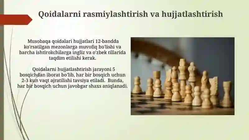 Musobaqa qoidalari va ularni tashkil qilish 3